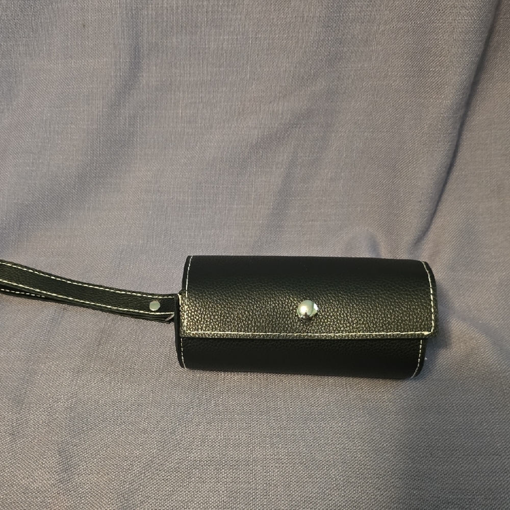 Black Leather Like Pill Case Organizer Wristlet & Snap Closure with Pill Storage